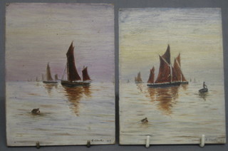 Clarke, pair of oil on boards, studies of Barges dated 1917 6"x4.5"