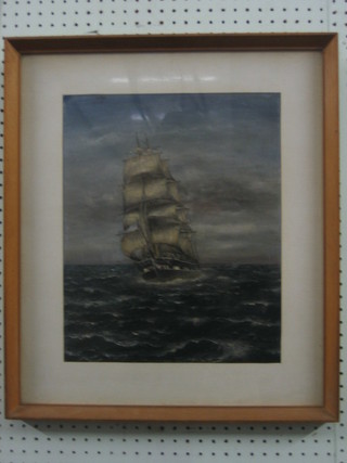 J West, oil painting on board "Study of a Clipper in Full Sail" 15" x 13"