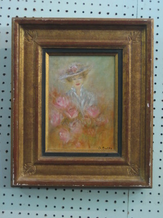 Botte, oil painting on canvas, head and shoulders portrait "Bonnetted Lady" 8" x 6"