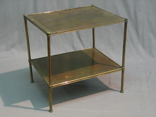 A rectangular gilt metal 2 tier etagere with inset green leather top, 21"