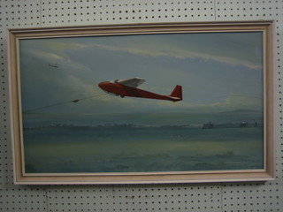 Peter Champion, oil painting on board "Study of a Glider Taking Off" 15" x 27"