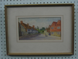 Watercolour drawing "Street Scene with Vendor" the reverse marked Gomshall Nr Dorking 1920, 5" x 9"