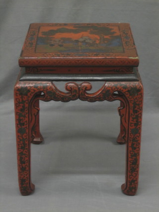A 19th Century Oriental square red lacquered occasional table 13"