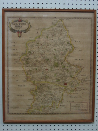 An 18th Century Robert Morden coloured map of Staffordshire 18"x15"