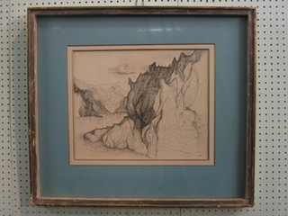 Aianizie, pencil drawing "Polar Scene" marked Frozen Fire Northcap 1952, 12" x 15"