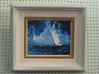 Declan Marry, impressionist modern art,  oil on canvas "Study of a Yacht in Heavy Sea" 7 1/2" x 9 1/2"