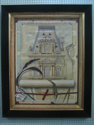 Miriam Escofet, watercolour drawing "Grand Plan of The Louvre Palace Museum and Gardens" 26" x 19"