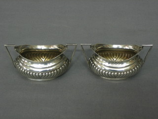 A pair of Victorian oval silver twin handled salts, Birmingham 1898, 2 ozs