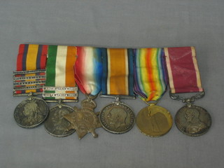 A group of 6 medals to 4404 Pte. H Earl, later Sergeant H W Earl of The Royal Dragoons comprising Queens South Afica medal with 4 bars - Orange Free State, Transvaal, Laing's Nek, Cape Colony, Kings South Africa medal with 2 bars - South Africa 1901 and 1902,  1914 Star, British War medal, Victory medal and George V issue Long Service Good Conduct medal