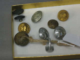 An Express Dairy button, a Southern Railways button, an Auxiliary Fire Service button, 2 London Transport Police buttons and other buttons
