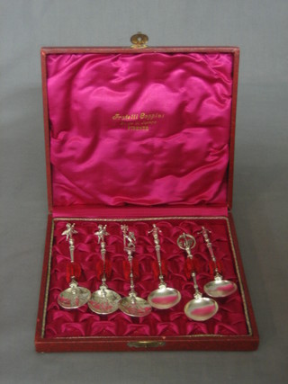 A set of 6 Continental silver spoons decorated  cherubs and mythical beasts, 4 ozs, cased