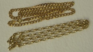 A modern 9ct gold flat link chain and a belcher link chain