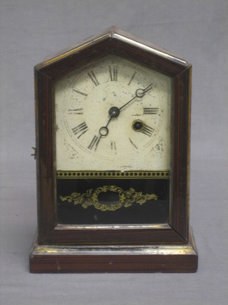 An American Pluribus 30 hour shelf clock with painted dial contained in a mahogany case
