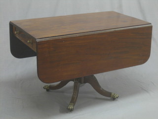 A 19th Century mahogany pedestal Pembroke table fitted 2 drawers, raised on a turned column with tripod base 43"