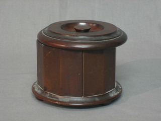 A turned mahogany tobacco box, the lid marked Dunhill The Wyte Sport patent no. 11832/13 London 5"