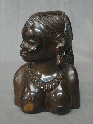 A carved Eastern hardwood portrait bust of a lady 9"