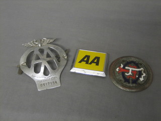 2 AA badges No. 0W17154, a modern square AA badge and 1 other badge marked CFT