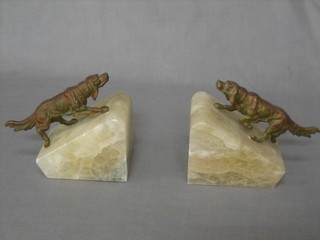 A pair of Art Deco spelter and marble book ends in the form of Retrievers 5"