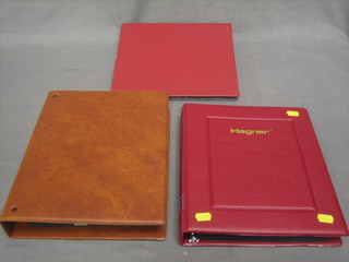 A brown plastic album of stamps including West Germany, a red ring binder album of stamps of Canada
