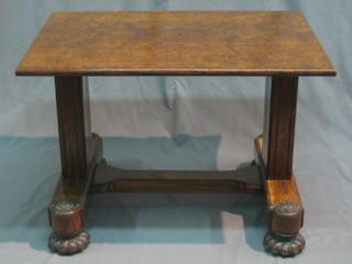 A Victorian rectangular Pollard oak occasional table, raised on standard end supports with H framed stretcher 30"