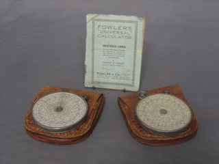 2 Fowler's Universal calculators contained in leather cases complete with 1 set of instructions