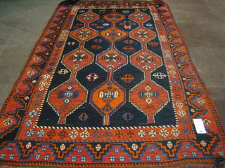 A contemporary blue ground Eastern rug with geometric design 89" x 51"
