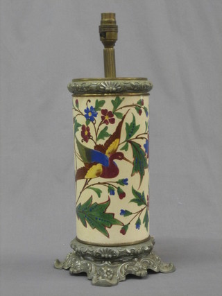 A circular porcelain table lamp with gilt metal mounts 13"