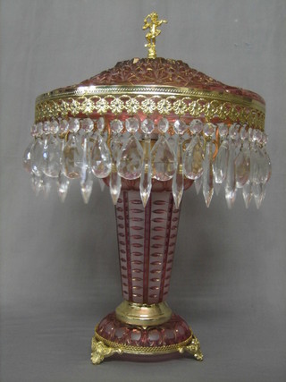 A red glass and gilt metal table lamp 20"
