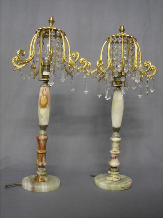A pair of onyx and gilt metal table lamps hung lozenges 19"