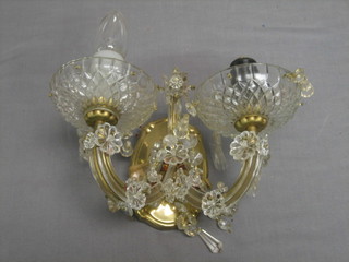 2 pairs of glass and gilt metal twin light, wall light brackets (4)