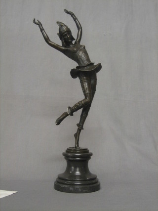 A reproduction Art Deco bronze figure of a dancing girl 21", raised on a marble base