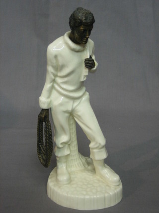 A Minton bronze and porcelain figure The Fisherman LS13 1978