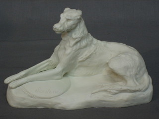 A 19th Century Parian figure of a seated lurcher, signed Semlinel 8" (f and r)