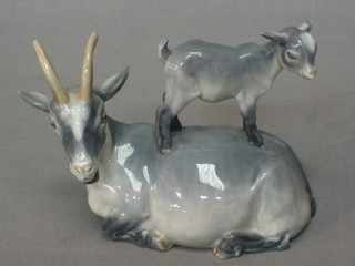 A Royal Copenhagen figure of a seated grey goat with kid, base marked CK4744 4"