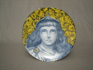 A Continental Pre-Raphaelite style plate decorated a head and shoulder portrait of a lady 11"