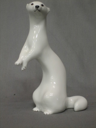 A Soviet Russian porcelain figure of a standing white stoat 8"