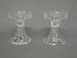 A pair of modern Waterford crystal glass candlesticks of waisted form 5"