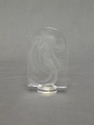 A modern Lalique glass arch shaped intaglio cut ornament in the form of a Mermaid 3 1/2"