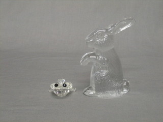 A glass figure in the form of a frog 1" and a glass figure in the form of a rabbit 5"