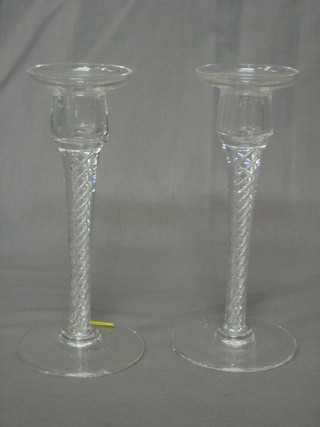 A pair of Stewart crystal candlesticks with air twist stems 8"
