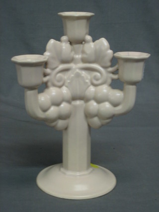 A Poole Pottery cream glazed 6 light candelabrum (some cracking to sconces) base impressed Poole England 250 10"