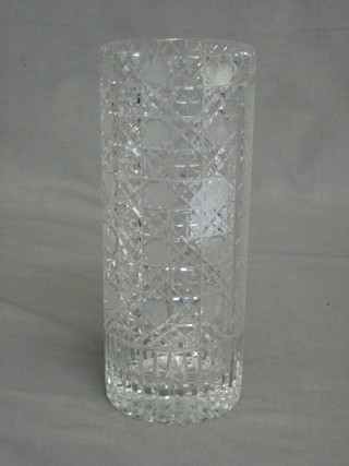 A cut glass cylindrical vase 9"