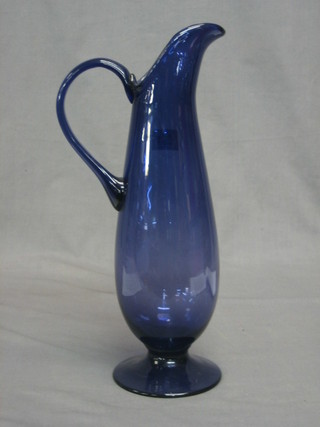 A tall Bristol Blue glass jug 14"