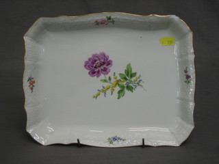A 19th Century Meissen rectangular porcelain tray with floral decoration, the base with crossed sword mark and impressed 2495 11" (slight chip)
