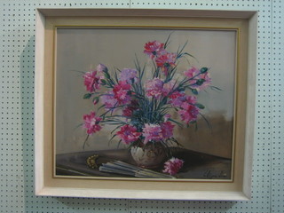 20th Century oil painting on canvas, still life study "Vase of Flowers" indistinctly signed 20" x 24"