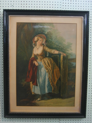 A 19th Century coloured print "Bonnetted Lady" 23" x 17"