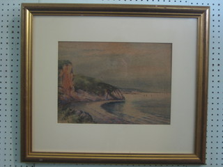 T R Steele, watercolour drawing "Sea Scape with Bay" 10" x  14 1/2"