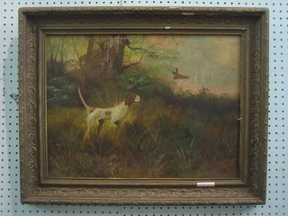 David Cox, 19th Century oil on canvas "Study of a Pointer Driving Game" 14" x 19"