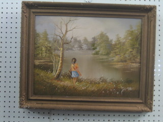 Dose?, oil on canvas "Girl Standing by a Lake" 11" x 15"