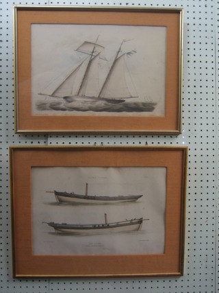 7 various 19th Century coloured prints of yachts and sailing ships 10" x 15"